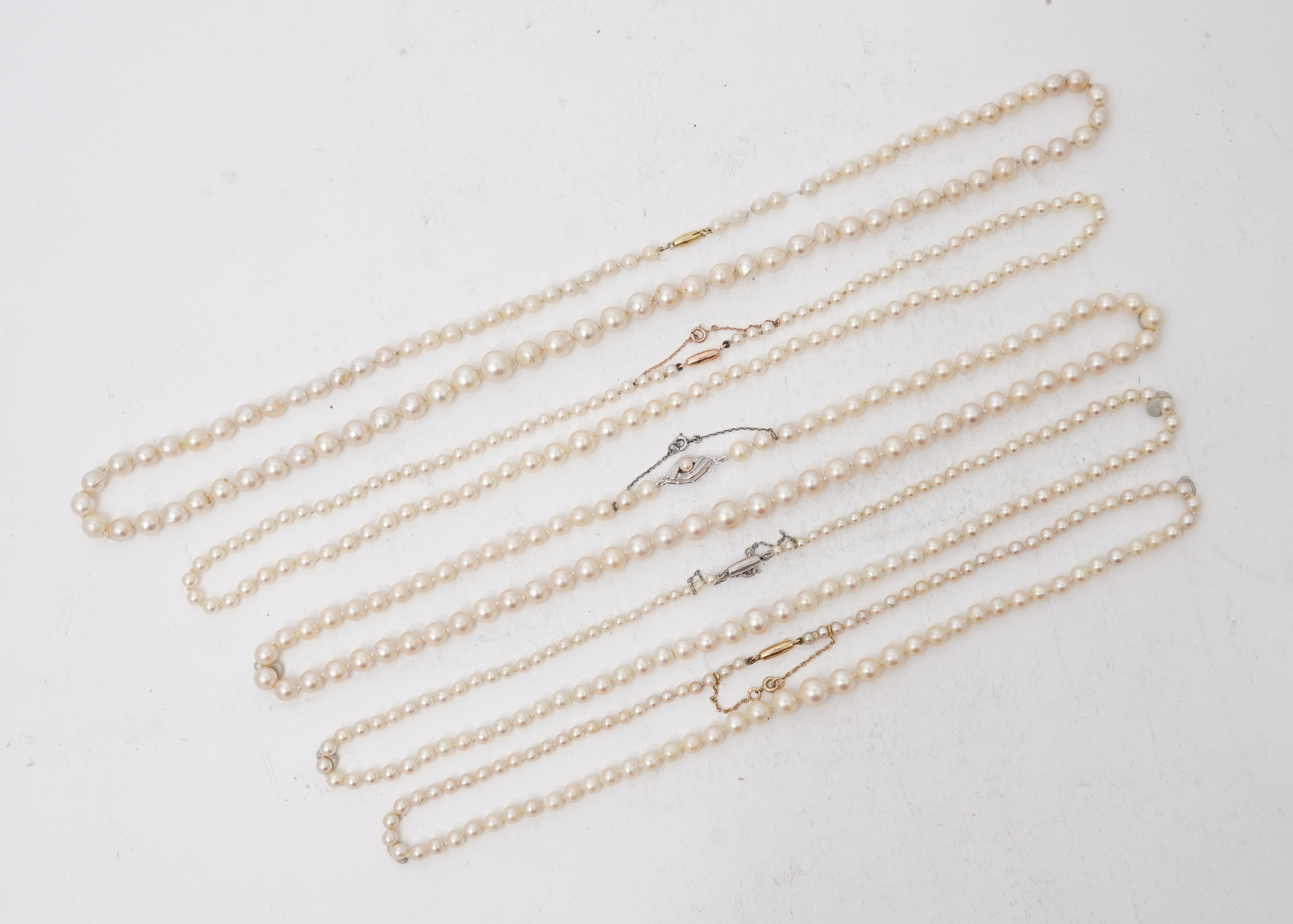 Five cultured pearl necklaces
